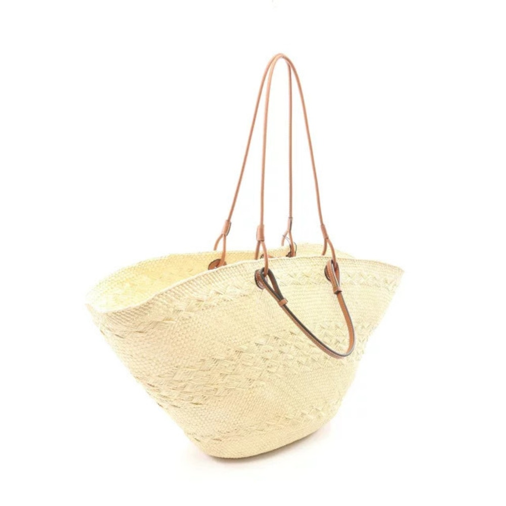 Loewe Leather Raffia Beige Anagram Brown Basket Tote Bag Tan Brown